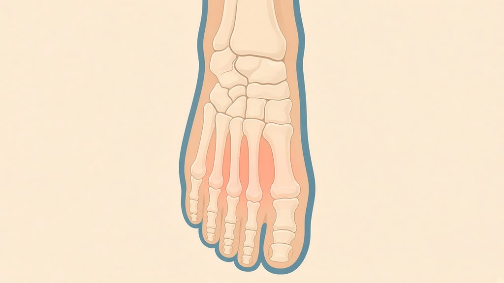 Illustration of the bones of the foot from above with the middle of the foot highlighted